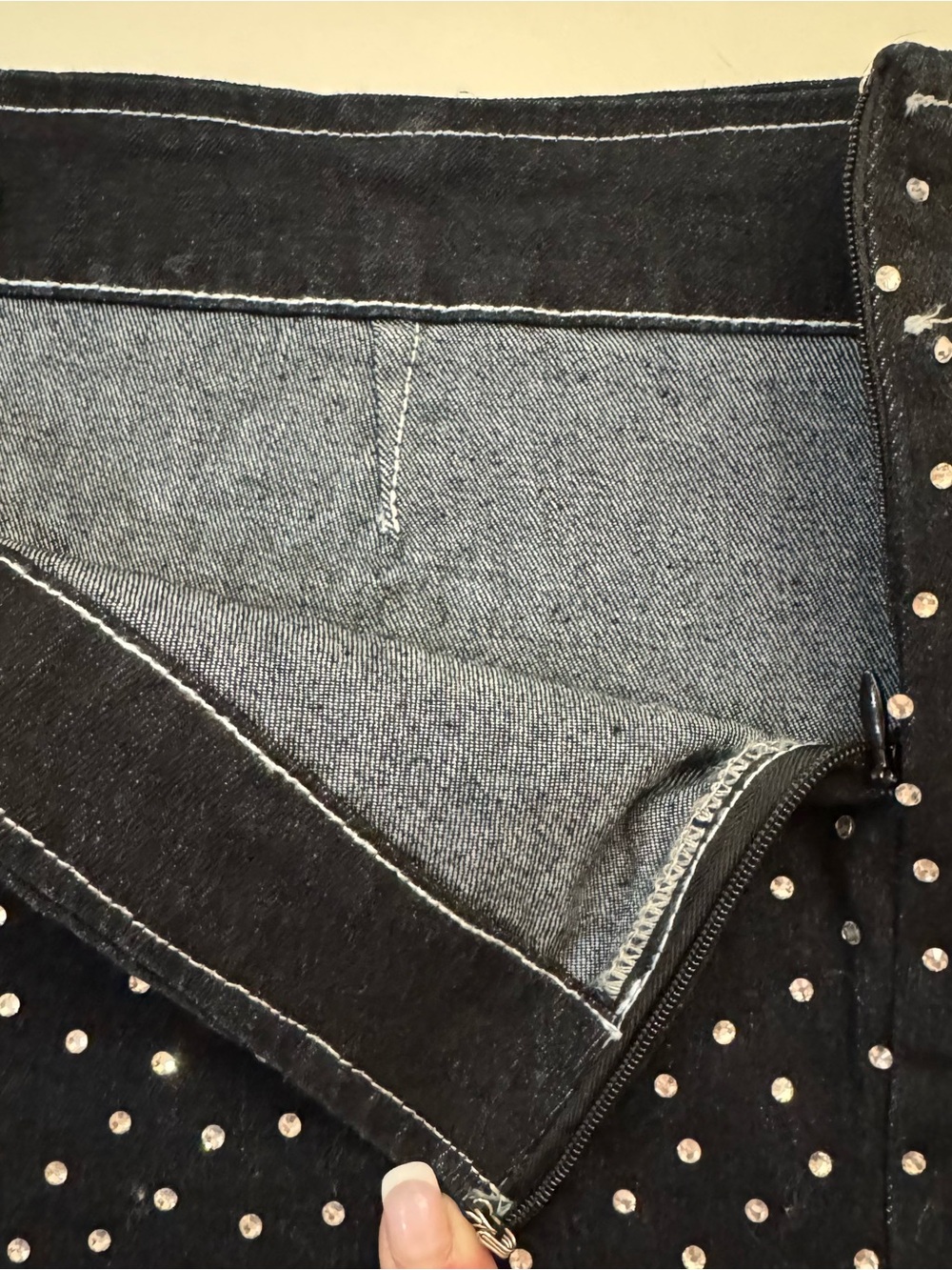 Edikted Moirah Rhinestone Denim Micro Shorts - Picture 4 of 11